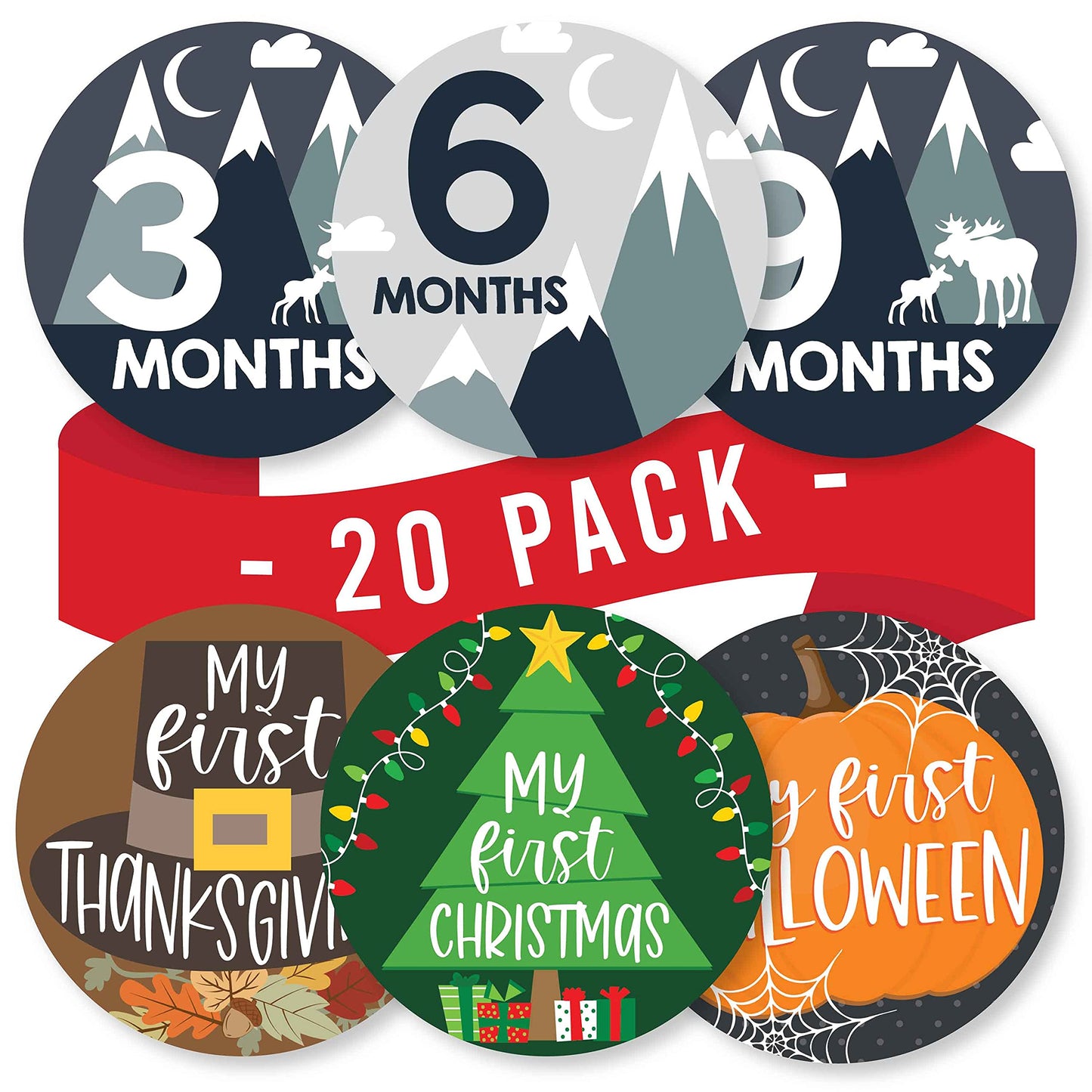 20 Monthly Baby Milestone Stickers Boy - Adventure Baby Monthly Milestone Stickers for Baby Boy, Milestone Baby Monthly Stickers, Baby Month Stickers for Baby Photo Props, Monthly Baby Stickers Boy