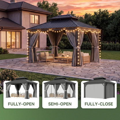 Aoxun 10' x 12' Outdoor Gazebo for Backyard, Hardtop Aluminum Gazebo with Metal Steel Double Roof, Pavilion with Netting and Curtains for Patio Deck Garden, Grey