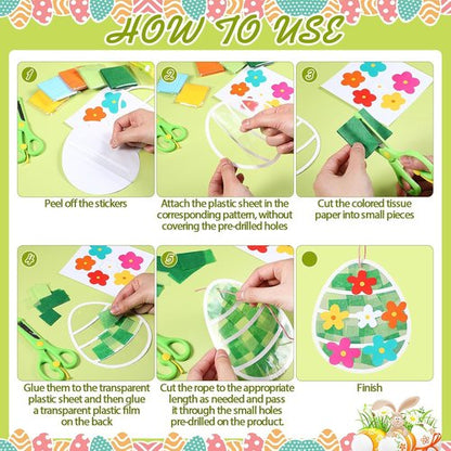 Feifeiya 24 Pack Easter Suncatcher Craft Kit - DIY Window Art with Bunny, Carrot & Egg Designs