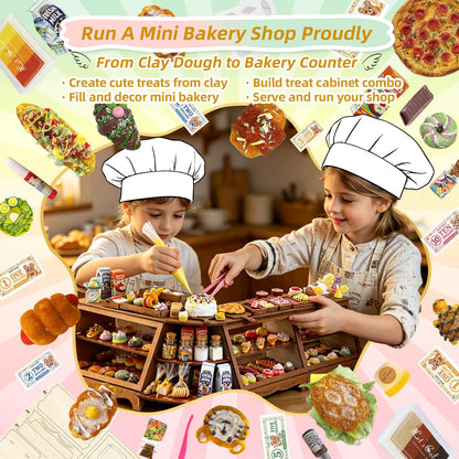 iLAND Fun Craft Kits for Kids Cute Clay Bakery Shop DIY Set, Creative Kids Toys Girls 6-8-10, 1:6 Scale Miniature Food Toys fit Doll Figure 9-12”, New Best Christmas Birthday Gift for Girls Age 7 9 11