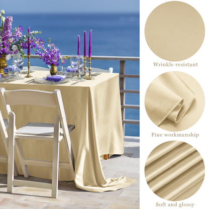 TURSTIN 1 Pack Champagne Satin Tablecloth 102 x 58 Inch Overlay Satin Table Cover Rectangle Bright Silk Tablecloth Smooth Fabric Table Decoration for Wedding Banquet Party Events
