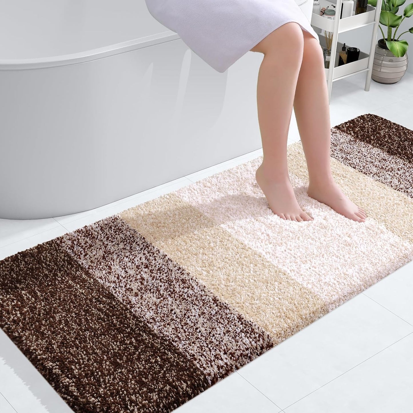 OLANLY Large Bathroom Rugs - Extra Soft Microfiber Mat 50x30 | Quick Dry, Rubber Backing, Brown