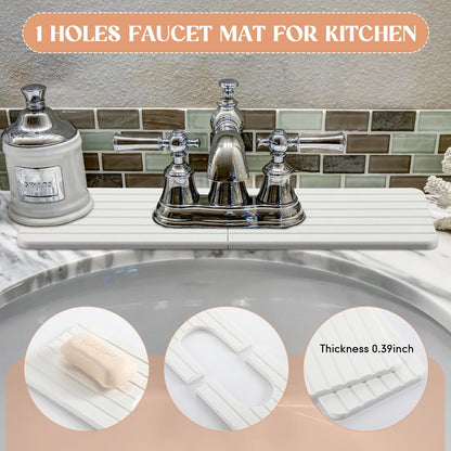 Funnymoom Stone Faucet Mat Sink Splash Guard, 24" Diatomite Quick Drying Stone Faucet Mat, Super Absorbent, Kitchen Sink Oval and Round Splash Tap Pad for Bathroom Counter & Kitchen(White)