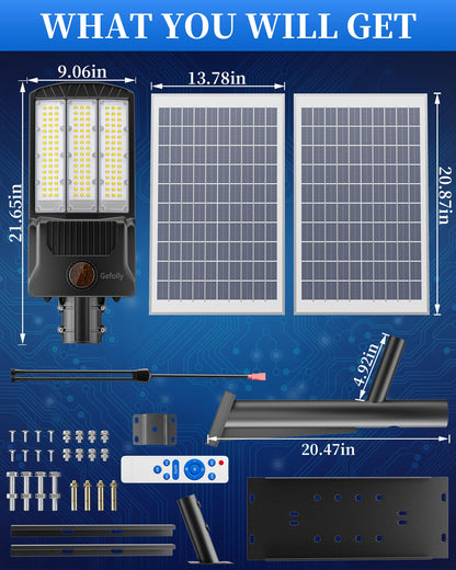 Gefolly SL-9800W Solar Street Lights Outdoor, 650000LM Commercial Parking Lot Light Dusk to Dawn IP67 Waterproof 6500K Security Flood Lights Lamp for Yard, Road, Basketball Courts