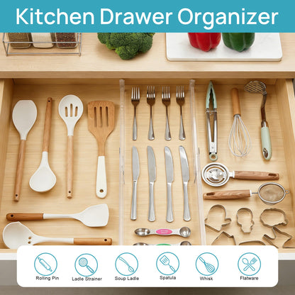 Vtopmart 8 Pack Shallow Drawer Dividers, 2.36" High 12.5"-20.8" Adjustable Expandable Kitchen Drawer Organizer, Clear Plastic Organizer Separators for Flatware, Utensil, Cutlery, Underwear, Clothes