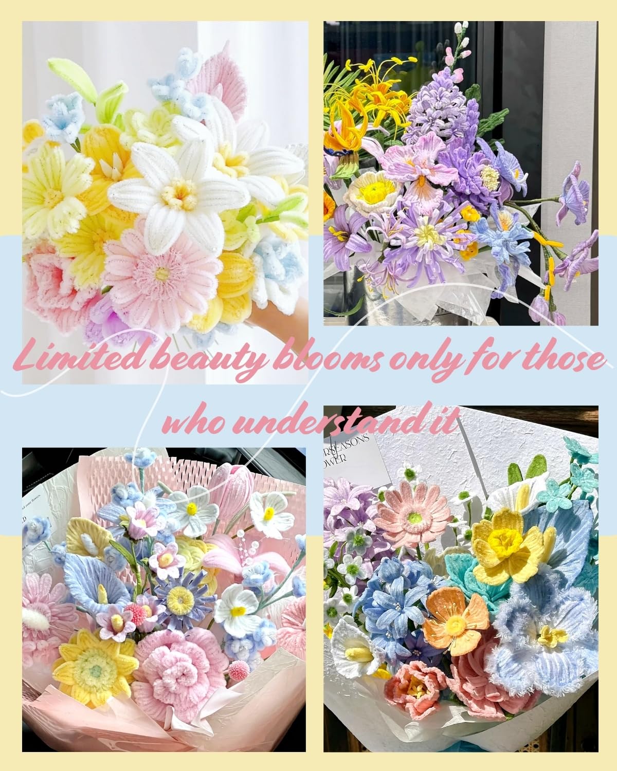 YYUENGTAK 500 Pcs Pipe Cleaner Flower kit with tutoria,Pipe Cleaners Craft(6 Colors)，Chenille Stems Flowers Craft kit with 20 pcs Green Floral Wires,Gardening Tape,Stamen(2 Colors),Pearl Beads,pompoms