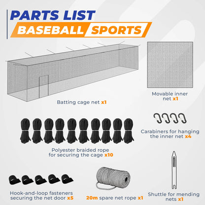 Sturdum Batting Cage Net,70x12x12Ft Baseball & Softball Hitting cage Netting, 2-in-1 Baseball Cage Net System with Movable Inner Net for Solo or Team Training, for Backyard Field Outdoor Indoor