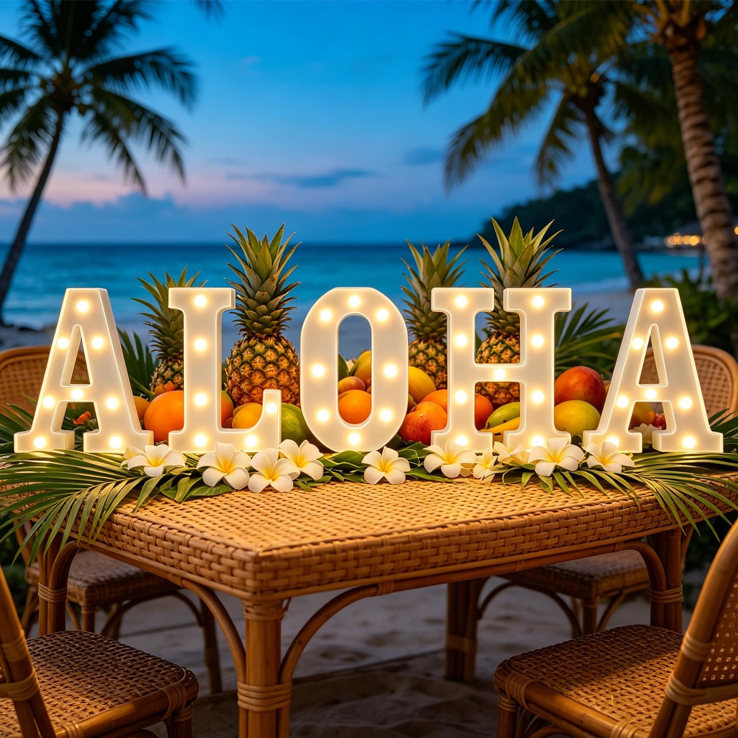 CDIXlmuz ALOHA Lights Up Letters Set – 8.6 in Battery Operated Plastic Led Marquee Light Sign for Hawaiian Luau Party Decorations, Tropical Summer Birthday – 5 Pack (A, H, O, H, A) (White)