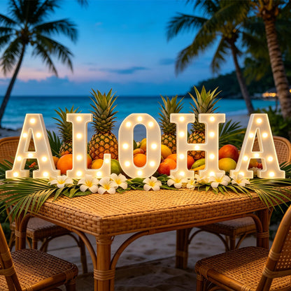 CDIXlmuz ALOHA Lights Up Letters Set – 8.6 in Battery Operated Plastic Led Marquee Light Sign for Hawaiian Luau Party Decorations, Tropical Summer Birthday – 5 Pack (A, H, O, H, A) (White)