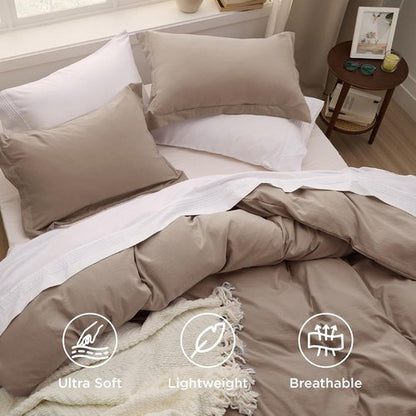 Bedsure Khaki Oversized Queen Duvet Cover Set - Ultra Soft Prewashed Cotton, 98x98 Inches with Zipper Closure & 2 Pillow Shams