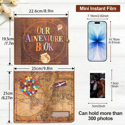 Our Adventure Book 8.9 x 7.9 Inch 80 Pages Scrapbook Photo Album with Scrapbooking Supplies, 3D Retro Embossed Letter Leather Hard Cover Movie Up Travel Journal Memory Book For Couples，Christmas gifts