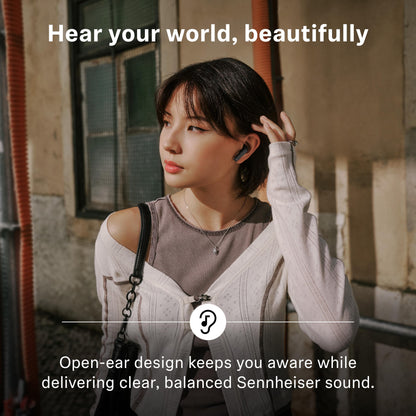 Sennheiser ACCENTUM Open Wireless Earbuds - Open Ear Buds Design, Dynamic Sound & Bluetooth 5.3, IPX4 Splash Protection, 28 Hours Battery Life, USB-C Charging Case, Music, Phone Calls, Travel, Black
