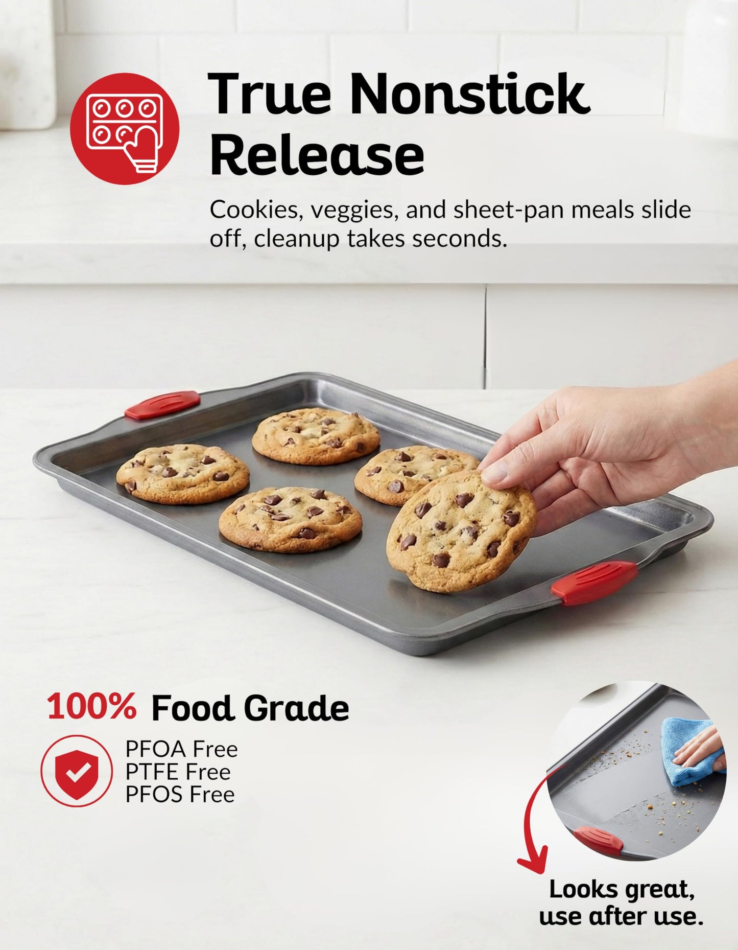 Boxiki Kitchen Non-Stick Baking & Cookie Sheet Pan Non-Toxic 11x14 Inch Rimmed Carbon Steel Baking Sheet. Dent, Warp and Rust Resistant. Heavy Gauge Steel Oven Baking Sheet. 1 Tray.