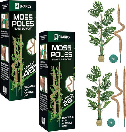 K-Brands 3 Pack Bendable Moss Pole | 48'' & 28'' Monstera Plant Support for Indoor Climbing Plants