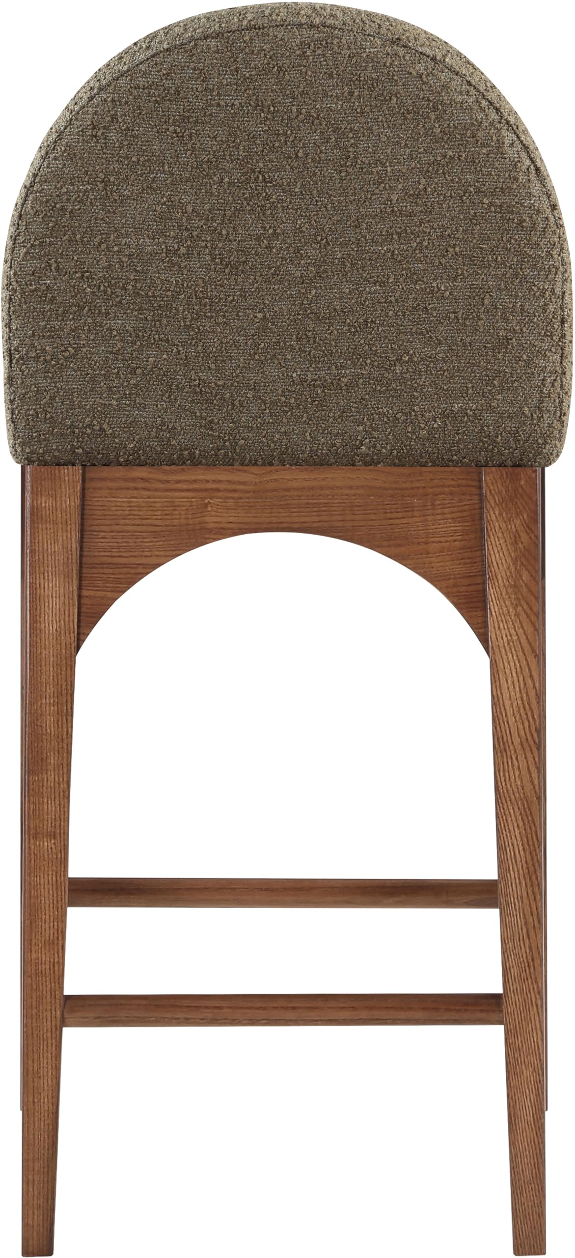 Meridian Furniture 399Olive-C Waldorf Collection Art Deco Stool with Rich Olive Green Boucle Fabric, Solid Ash Wood, Walnut Brown Finish, Counter Height Stool, 18" W x 20" D x 37" H, Olive