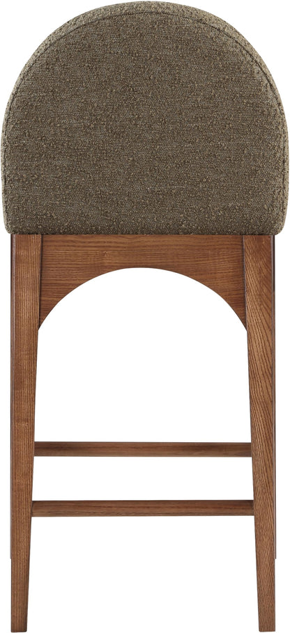 Meridian Furniture 399Olive-C Waldorf Collection Art Deco Stool with Rich Olive Green Boucle Fabric, Solid Ash Wood, Walnut Brown Finish, Counter Height Stool, 18" W x 20" D x 37" H, Olive