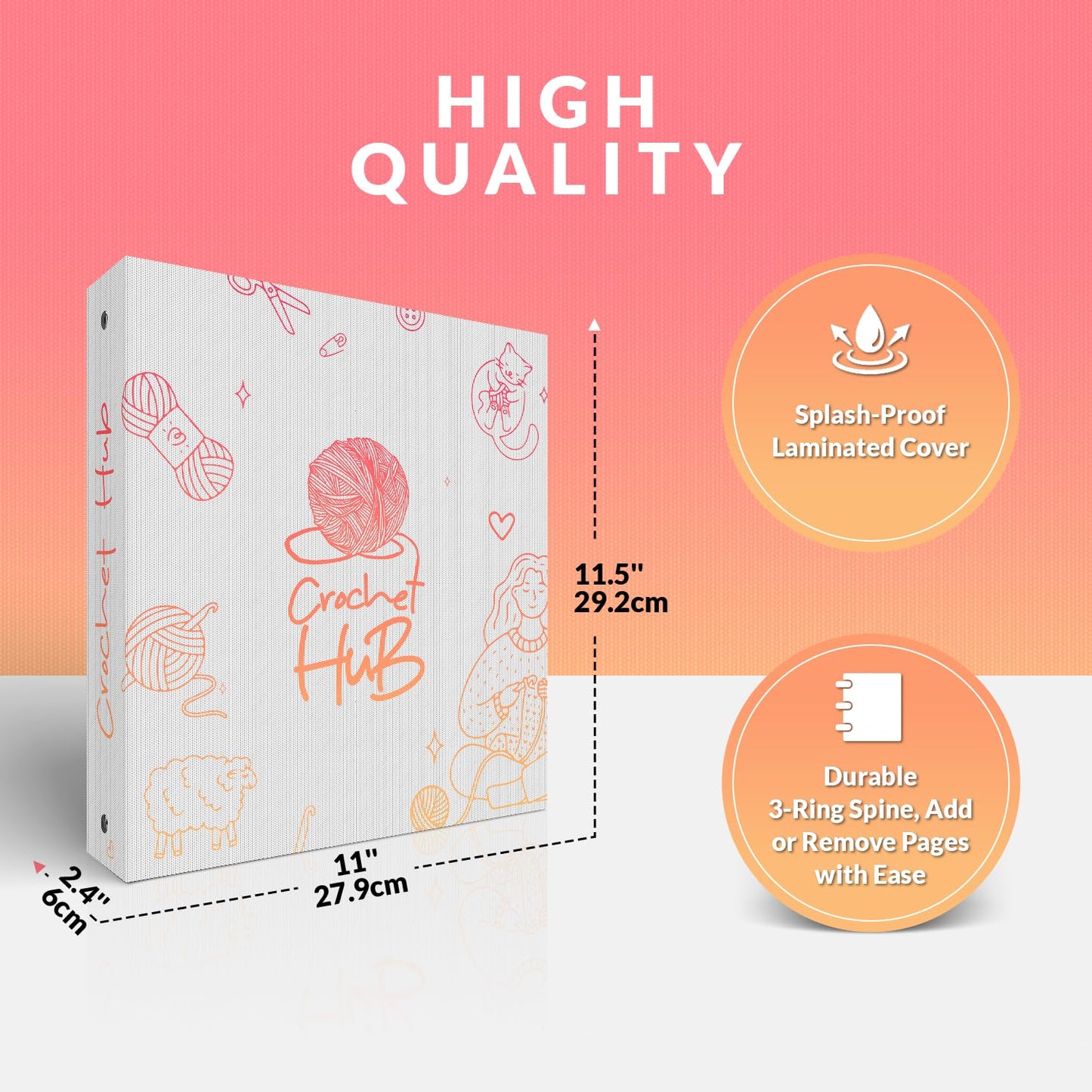 Crochet Planner 3-Ring Binder 8.5x11'', Organize Your Hooks, Yarn & Patterns, Projects Journal Notebook, Complete Log Book Starter Kit & Great Gift Idea