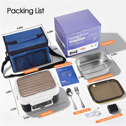Odopok Cordless Electric Lunch Box, 6.3 Cup 100W Heated Lunch Box with 20000mAH Battery Powered for Self Heating, Including Fork Spoon and Insulated Bag for Men Women Adults, BPA Free(Black+White)
