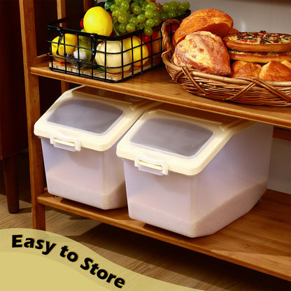 Sunnyray 4 Pcs Rice Storage Container Bulk 27.6 lb Airtight Flour Container with Wheels and Lids Measuring Cup Clear Pet Food Dog Birds Cat Food Bin Grain Cereal Organizer Box(Cream)