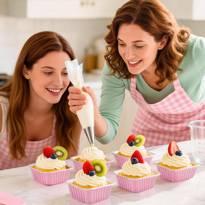 NPLUX 60 Pack Mini Cake Pans with Lids Mini Aluminum Pans, Disposable Loaf Pans Cupcake Liners with Lids for Pudding, Souffle, Party, Wedding, Mothers Day Party Favors(Pink, 5 oz)