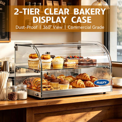 1.59 Cu.ft Malphi Large Pastry Display Case Countertop | Commercial Bakery Display Stand Cupcake Holder Tempered Glass | Large Bread Cookie Display Box | 22.1" x 15.2" x 14.6" | 27.5 lbs |