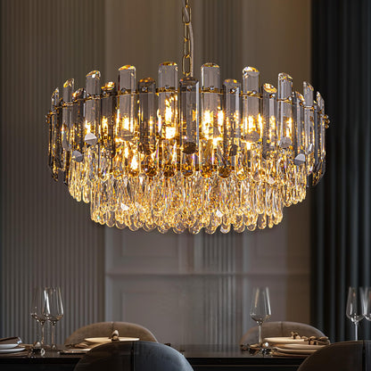 7PM Gold Crystal Chandeliers, 24-inch 4-Tier Modern Crystal Chandelier for Dining Room, Luxury Crystal Pendant Light Ceiling Light Fixture for Living Room Kitchen Island Bedroom Entryway, Brass Finish