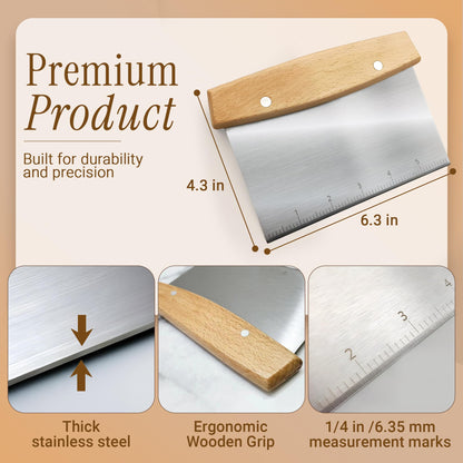 ROCKFEELTEE Multipurpose Bench Scraper, Dough Scraper and Dough Cutter for Flat Top Griddle, Bread, Pizza, and Pastry – Stainless Steel Griddle Scraper Chopper for Baking and Cooking