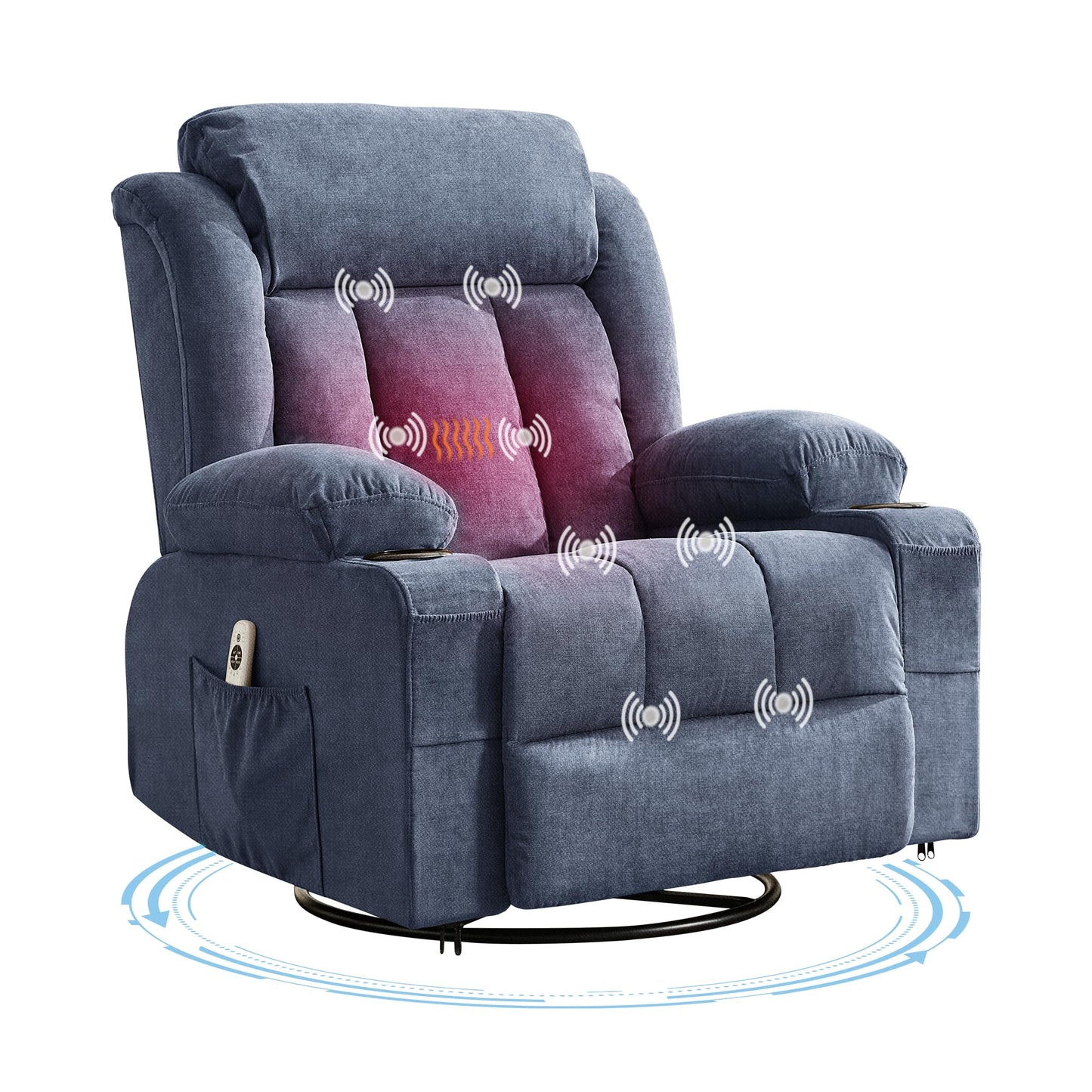 GarveeLife Rocking Recliner Chair for Nursery Glider Recliner with Cup Holder Swivel Rocker with Upholstered Deep Seat Comfy Single Sofa for Living Room Blue