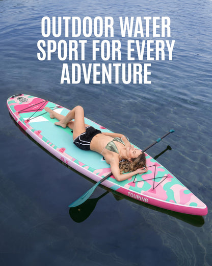 ZLX 11'6" Extra Wide Inflatable Paddle Board with Seat, Touring Stand Up Paddleboard, Fast Long-Distance SUP, Stable Center Fin, Portable Backpack & Accessories for Adults, 500lb/3 People/Family
