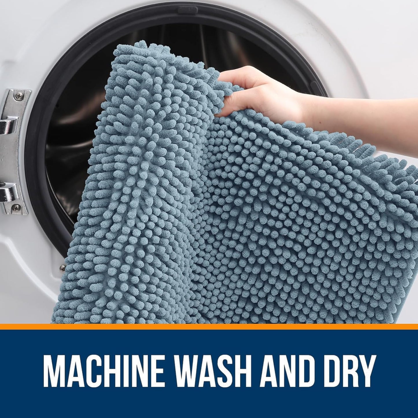 OLANLY Bathroom Rugs - Extra Soft Chenille Bath Mats with Rubber Backing | 36x24, Quick Dry, Airy Blue