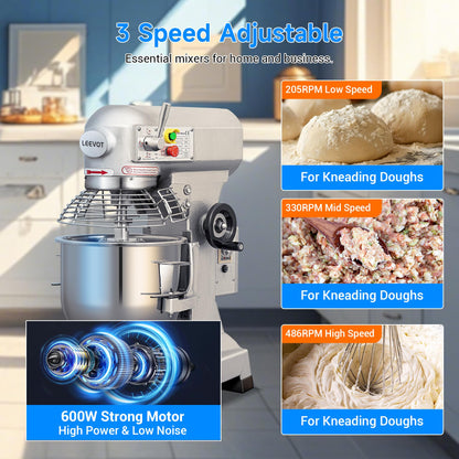 EKway 15Qt Commercial Food Mixer with Timing Function,600W Commercial stand mixer 3-Speed Adjustable,Electric Heavy Duty Dough Mixer with Stainless Steel Bowl for Bakery Pizzeria