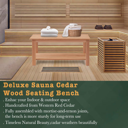 bingaai Western Red Cedar Sauna & Shower Bench 31.5" Fully Assembled – Strong, Durable, Soft-Touch, Insulating Cedar Wood Bench for Bathroom, Sauna, Indoor & Outdoor Use