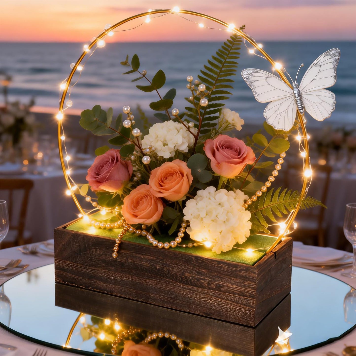 24Pack Floral Hoop Centerpiece Kit, 8Pcs 12'' Metal Floral Hoop Centerpiece with Stand+ 8Pcs Wood Cube Planter Box + 8Pcs Floral Foam Blocks for DIY Wedding Christmas Party Home Garden Decor