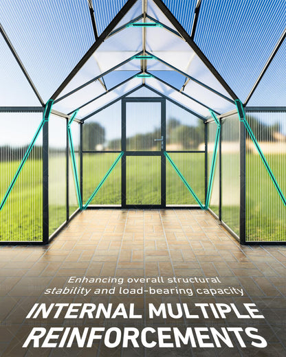 12x12 FT T-Shape Greenhouses, Polycarbonate Green House with UV Protection, Heavy Duty Greenhouse with Windproof Aluminum Frame, Roof Vent & Quick-Install Design for Backyard or Garden Use