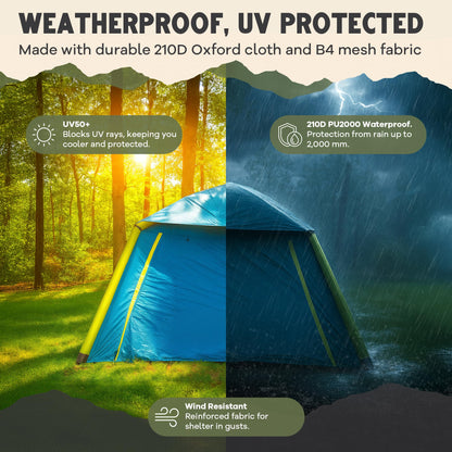 Oaktiv Inflatable Tents for Camping - CloudCamp Glamping Tent for 6 People Waterproof Oxford Fabric(210D), Quick Setup Air Tent with Manual & Battery Pump, UV Protection, 4-Season Inflatable Tent