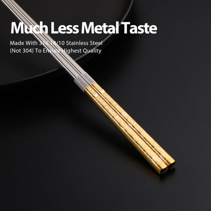 Hagary Dragon Chopsticks Metal Reusable Designed In Korea Japanese Style Stainless Steel 316 18/10 Non-Slip Dishwasher Safe Laser Etched (Gold - 5 Pairs)