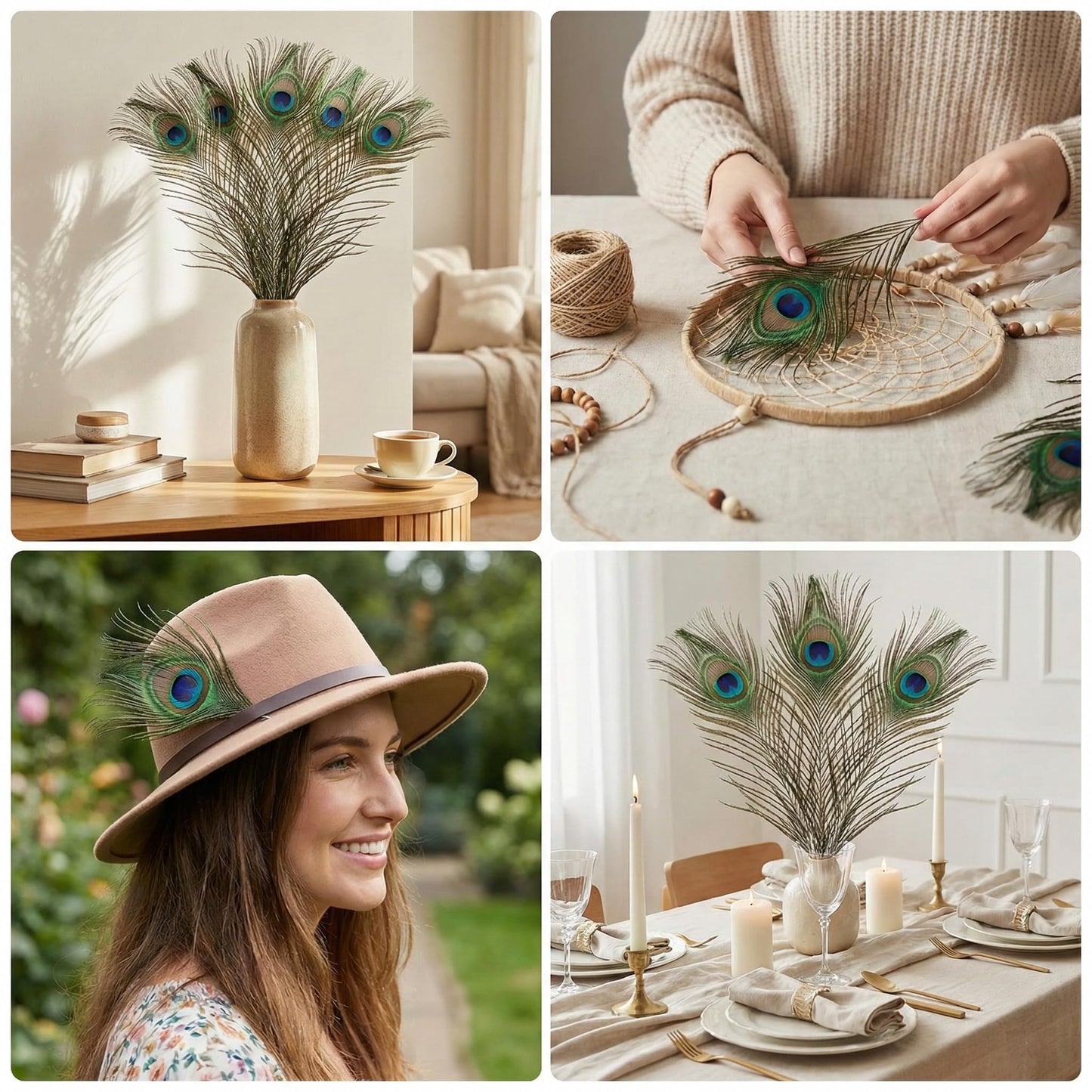 Lamar Peacock Feathers Bulk 16-18 Inch 40 Pcs Long Feathers with Large Eyes – Ultimate Bundle for Tall Vases, Wedding Centerpieces, Home Decor, Costumes, and DIY Crafts