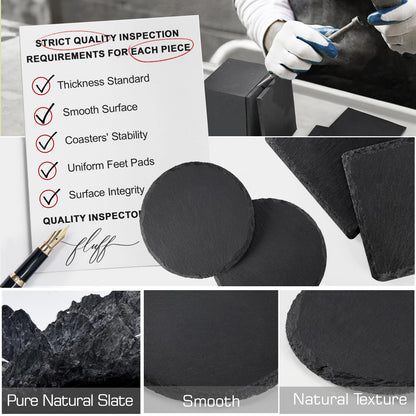 60 PCS Black Slate Stone Coasters Bulk, MAPRIAL 4 Inch 20 PCS Square, 20 PCS Round, 20PCS Hexagon Handmade Drink Coaster for Laser Engraving, Engravable Blanks Material for Engraver, Gifts, Halloween