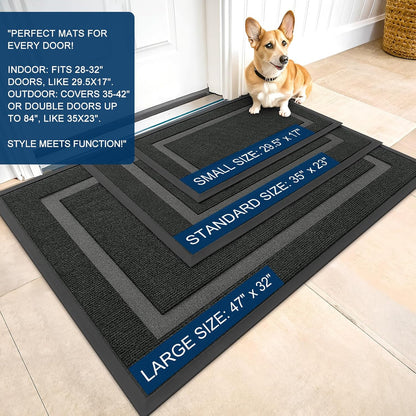 OLANLY Waterproof Front Door Mat - All-Season, Fade Resistant, Easy Clean, 47x32 Inches, Black