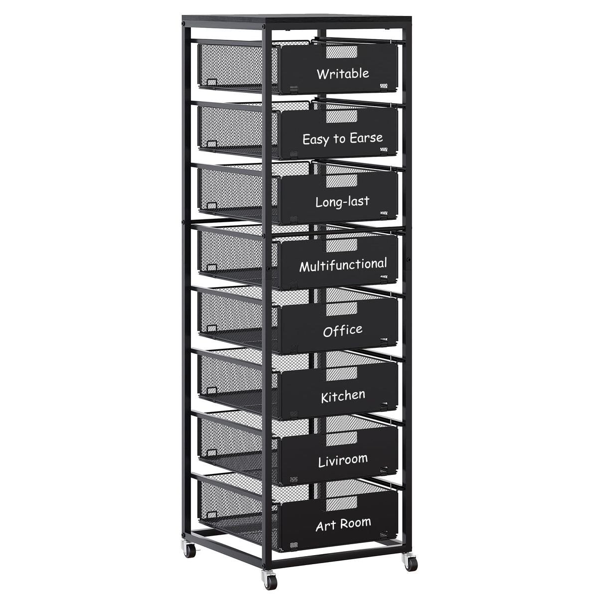 EasyPAG Rolling Storage Cart With 8 Drawers, Metal Craft Organizers And Storage Cart With Wood Tabletop, 30 Lbs Capacity Per Drawer For Home Office Classroom And Dorm, Black