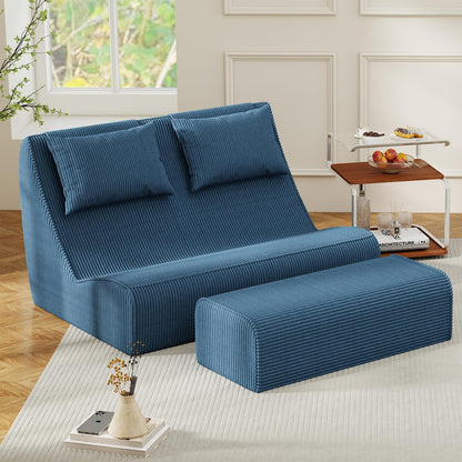 Giant Bean Bag Chair for Adults - Indoor Chaise Lounge with Pillows & Ottomans, Upholstered Loveseat Floor Sofa Chair for Reading, Gaming, Napping, and Movies (Royal Blue)