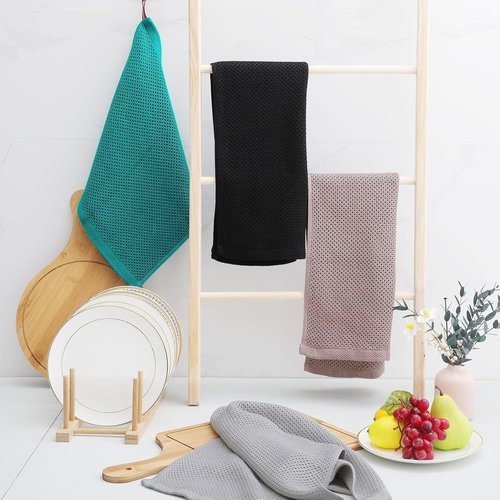 Homaxy 100% Cotton Kitchen Dish Towels - Ultra Soft & Absorbent Quick Drying | 13 x 28 Inches, 24-Pack, Black