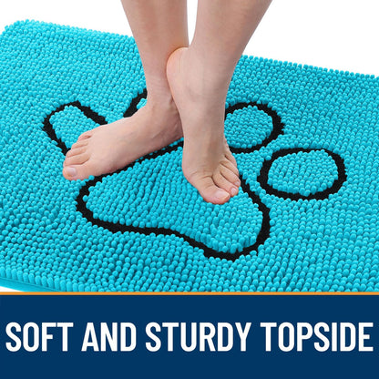 OLANLY Dog Door Mat - Absorbent Non-Slip Mud Mat for Dogs | Paw Print Design, Aqua Blue 30x20