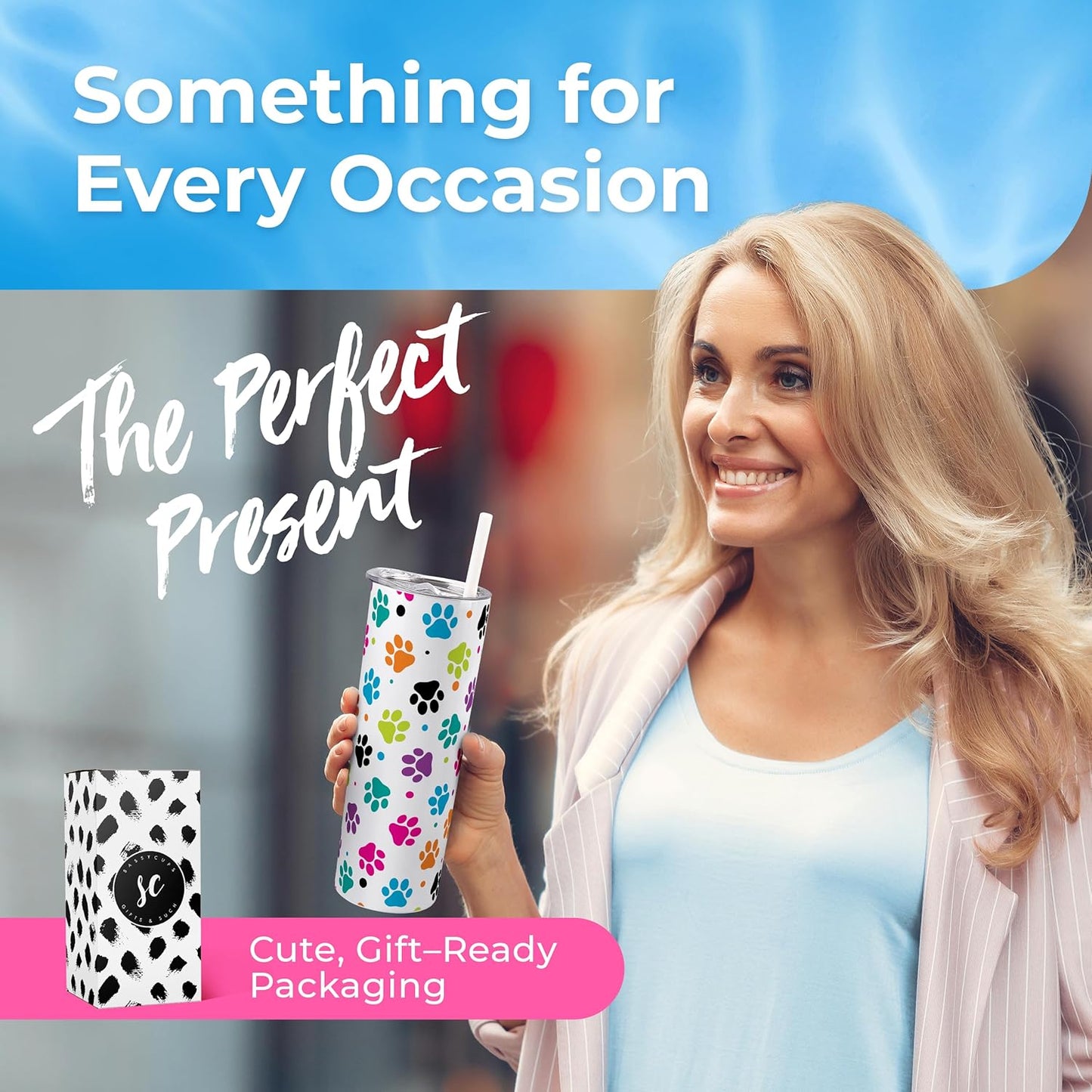 SassyCups 20 oz Vacuum Insulated Stainless Steel Tumbler with Dog Paw Print, Includes Straw and Lid
