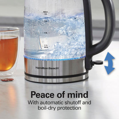 Hamilton Beach Electric Tea Kettle, Water Boiler & Heater, 1.8 Liter, Cordless Serving, 1500 Watts for Fast Boiling, Auto-Shutoff and Boil-Dry Protection, Easy-View Glass (40853C)