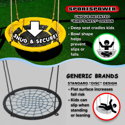 Sportspower Swing Climb and Glide Metal Swing Set 6 in 1: Heavy-Duty A-Frame, Belt Swing, Glider, Saucer, Climbing & Net Ladders (Green)