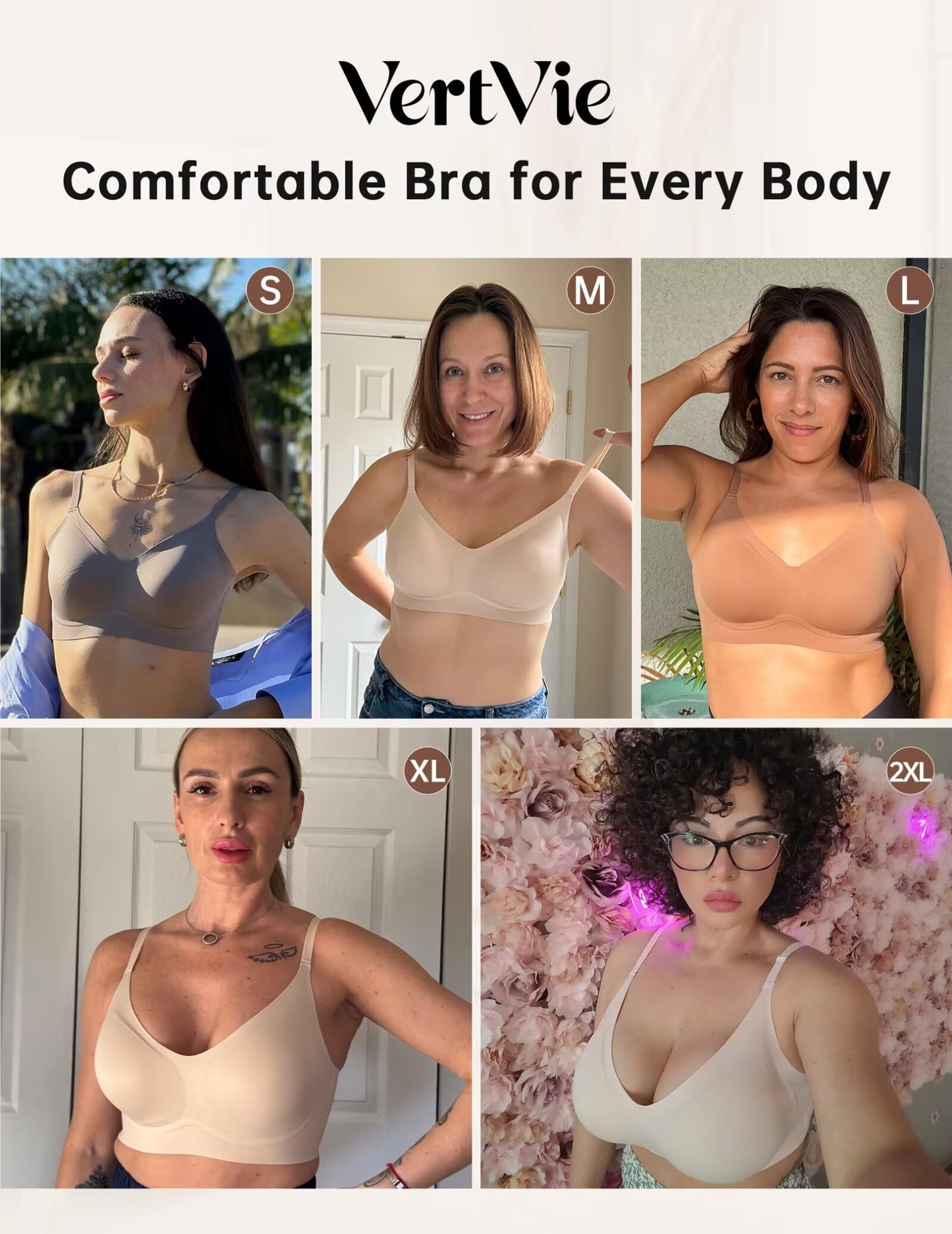 Vertvie Womens Seamless Bra No Underwire Comfort Push Up Bras Buttery Soft Wireless Bralette Full Coverage Sport Everyday Bra(Black,X-Small)