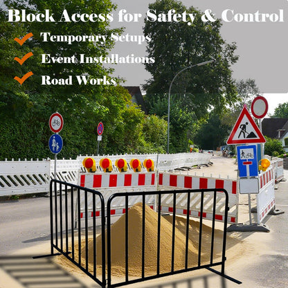 BIGalleons 2-Pack Steel Crowd Control Barrier, Light Duty 5FT Interlocking Safety Barricade, 16GA Galvanized Steel Queue Barrier, Assembly Needed for Pedestrian Traffic & Construction Barricade（Black）