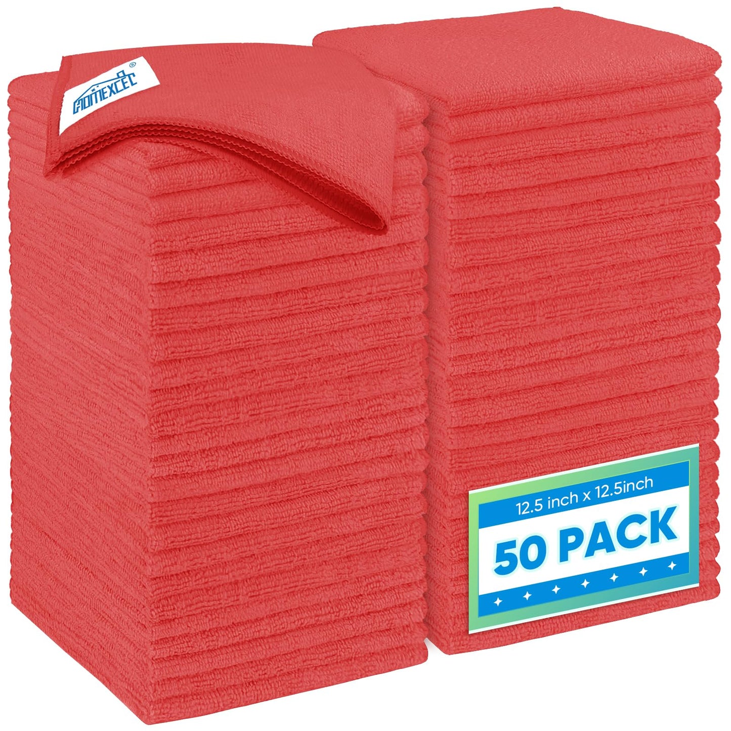 HOMEXCEL Red Microfiber Cleaning Cloth 50 Pack, 12.5 x 12.5 inch Microfiber Towels for Cars, Ultra Absorbent Car Washing Cloth, Lint Free Streak Free Cleaning Rags for Car, Kitchen, and Window