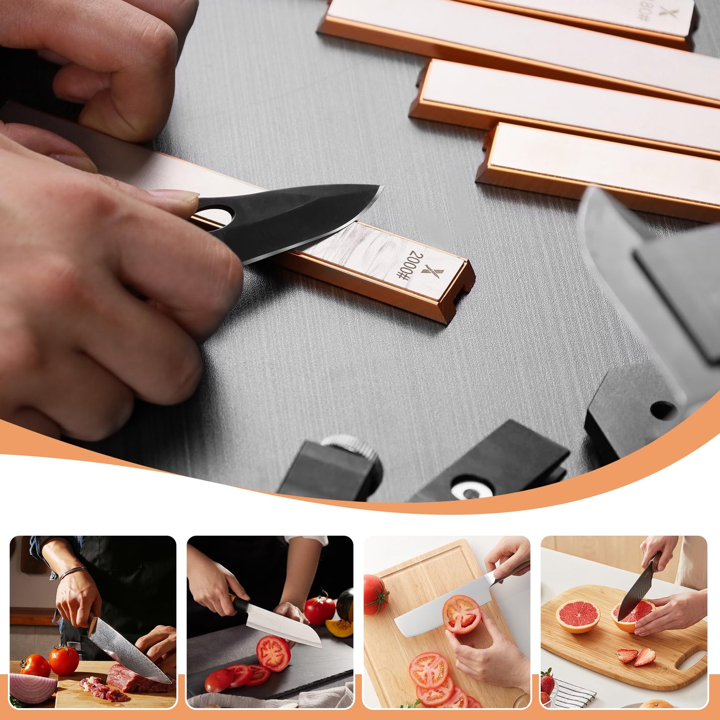 XARILK 6 PCS Diamond Knife Sharpening Stones Set with Aluminum Base 6.2×0.9", Diamond Plates Kit for XARILK type Sharpeners System, 180# 400# 800# 1500# 2000# 3000# Grit